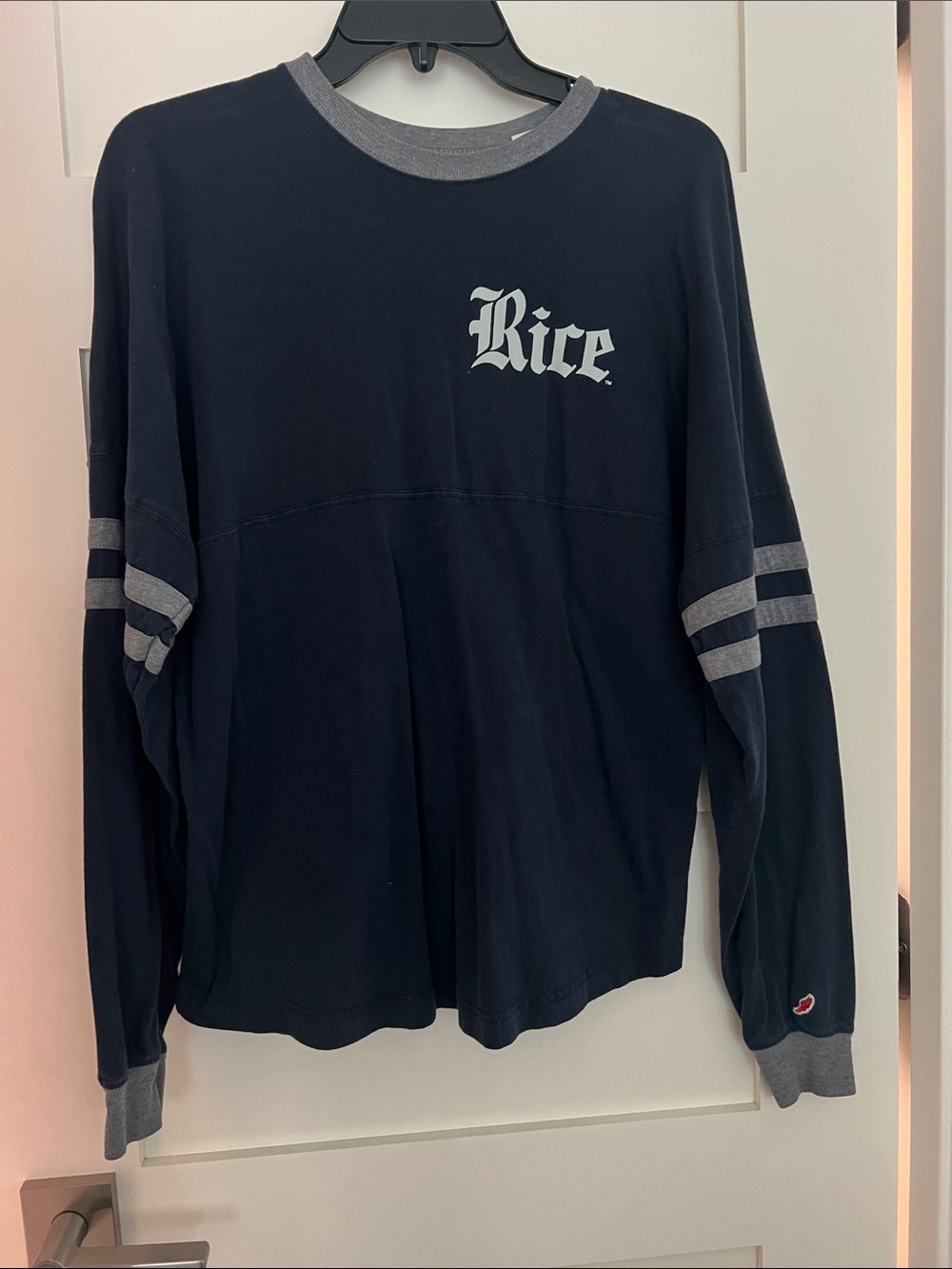 Rice Navy Long-Sleeve Tee with Grey Trim